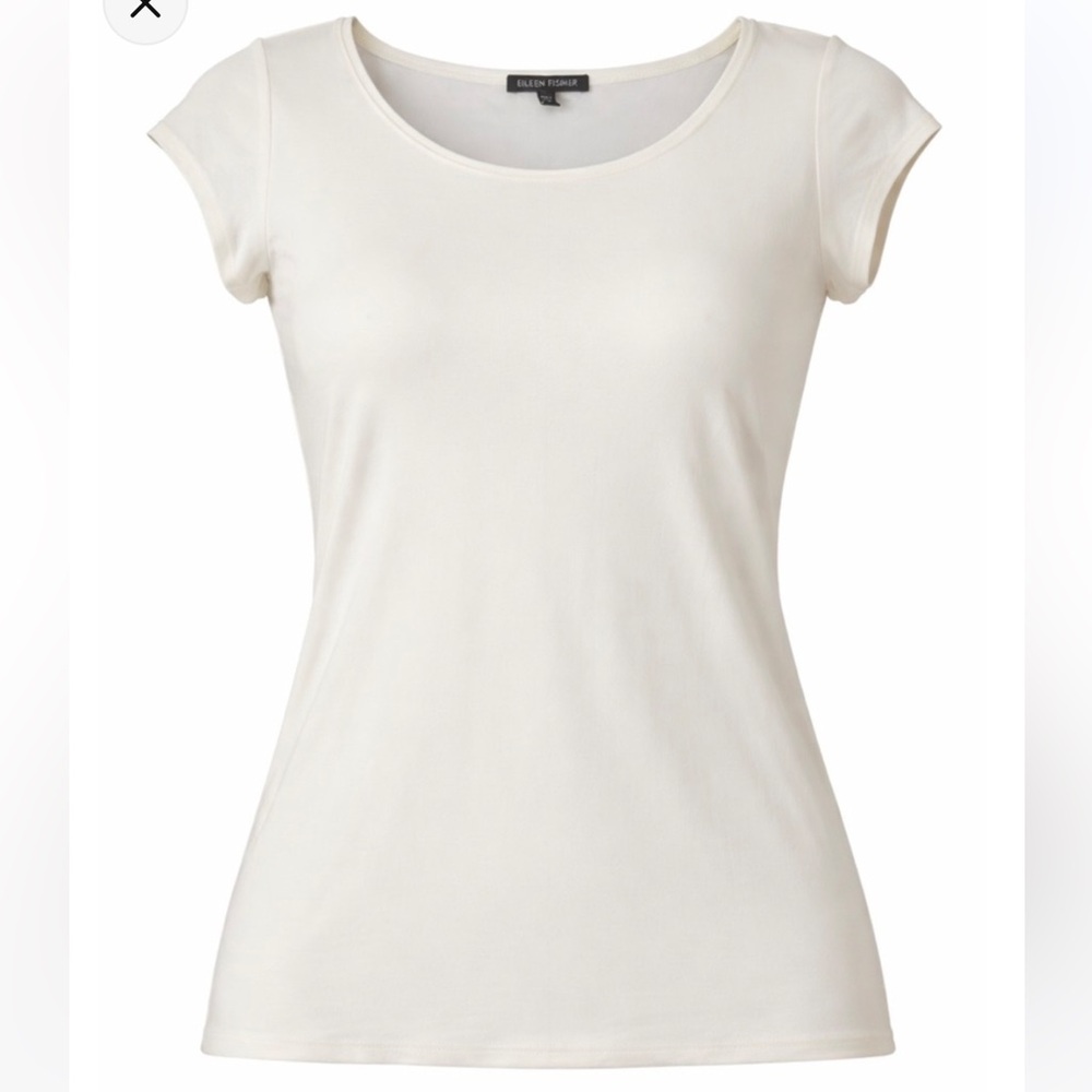 Eileen Fisher 100% Silk Jersey Scoop Neck Cap Sleeve  Tee